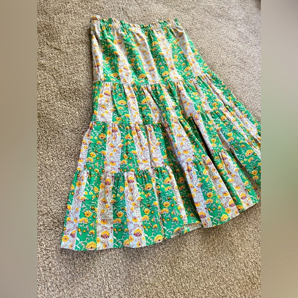 RHODE target Whimsical Green & Yellow Floral & Stripe Print Ruffled Midi Skirt - Picture 14 of 15
